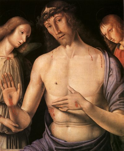 Christus unterstützt von zwei Engeln von Giovanni Santi or Sanzio